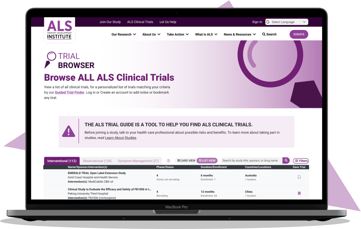 Get a personalized list of ALS trials